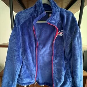 Blue Fleece Jacket with Red Trim